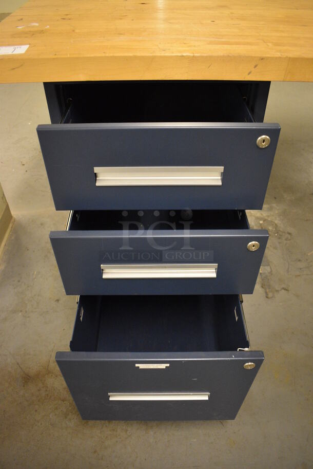 Butcher Block Tabletop on 3 Drawer Filing Cabinet. 96x30x36. (north basement 004) - Image 3 of 5