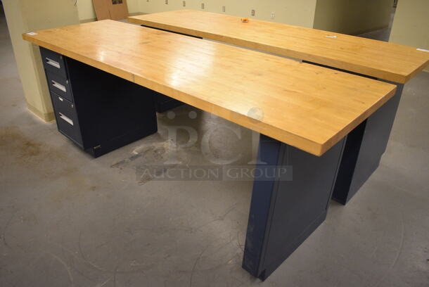 Butcher Block Tabletop on 3 Drawer Filing Cabinet. 96x30x36. (north basement 004) - Image 4 of 5