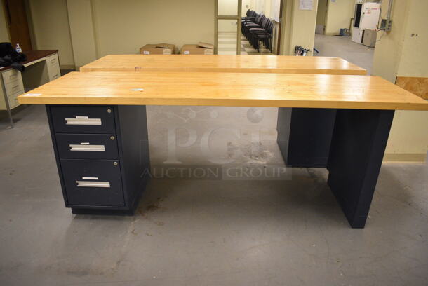 Butcher Block Tabletop on 3 Drawer Filing Cabinet. 96x30x36. (north basement 004)