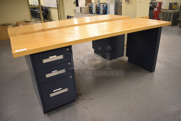 Butcher Block Tabletop on 3 Drawer Filing Cabinet. 96x30x36. (north basement 004) - Image 2 of 5