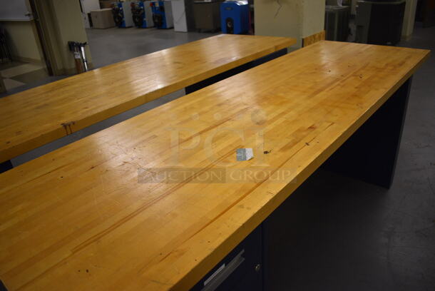 Butcher Block Tabletop on 3 Drawer Filing Cabinet. 96x30x36. (north basement 004) - Image 4 of 5