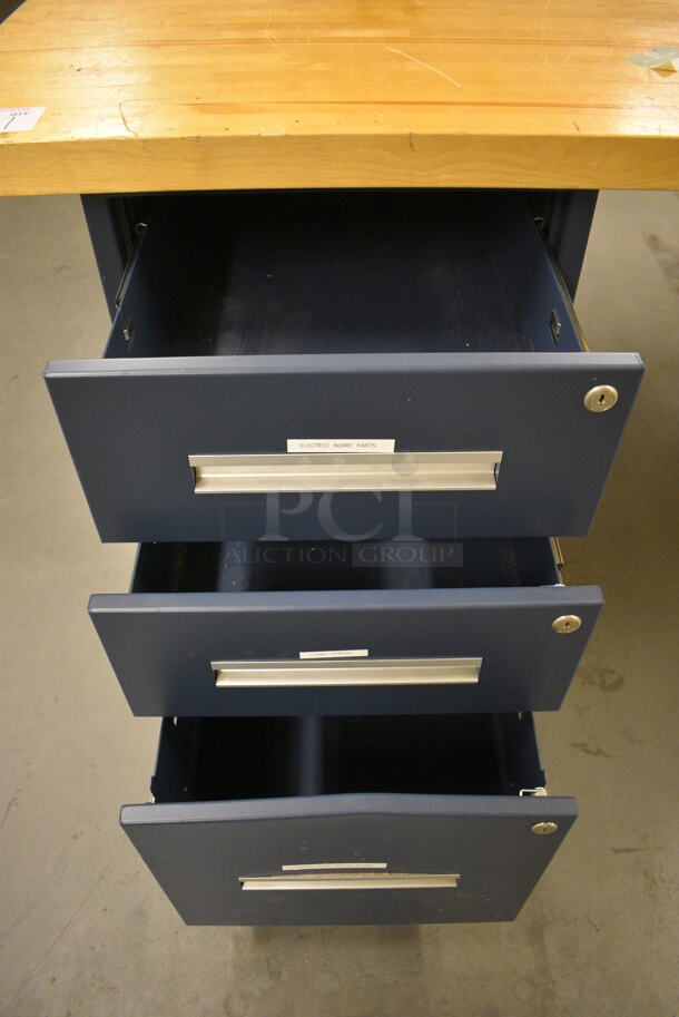 Butcher Block Tabletop on 3 Drawer Filing Cabinet. 96x30x36. (north basement 004) - Image 5 of 5