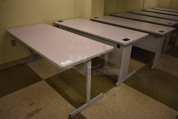 3 Gray Tables. 71.5x29.5x29. 3 Times Your Bid! (north basement 004b)