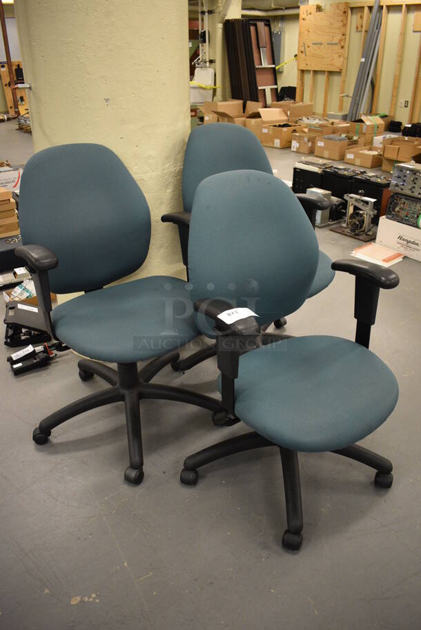 3 Teal Office Chair w/ Arm Rests on Casters. 23x23x38. 3 Times Your Bid! (south basement 019) - Image 2 of 4