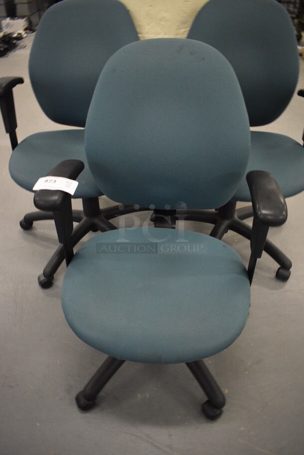3 Teal Office Chair w/ Arm Rests on Casters. 23x23x38. 3 Times Your Bid! (south basement 019) - Image 3 of 4