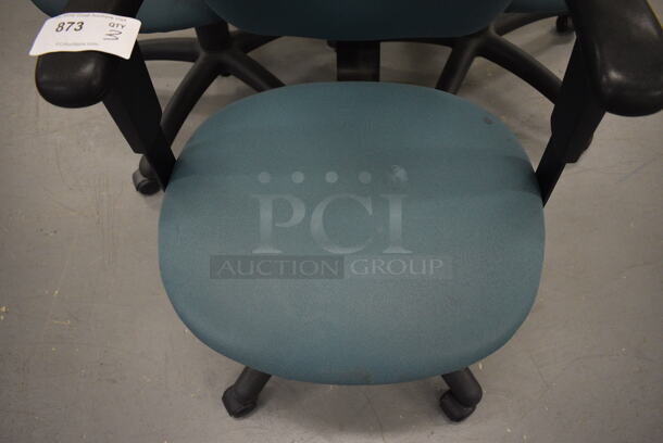 3 Teal Office Chair w/ Arm Rests on Casters. 23x23x38. 3 Times Your Bid! (south basement 019) - Image 4 of 4