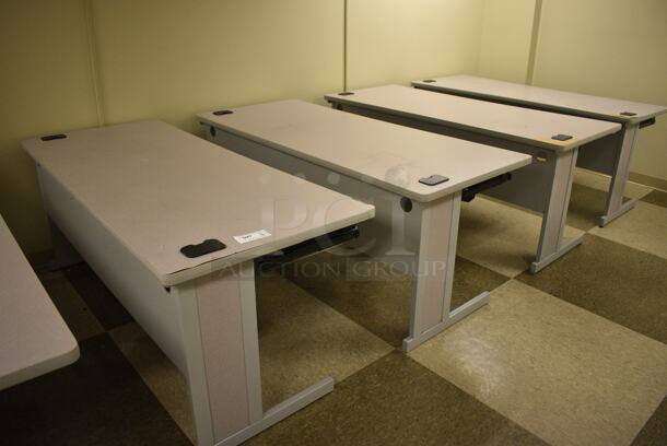 4 Gray Tables. 71.5x29.5x29. 4 Times Your Bid! (north basement 004b)