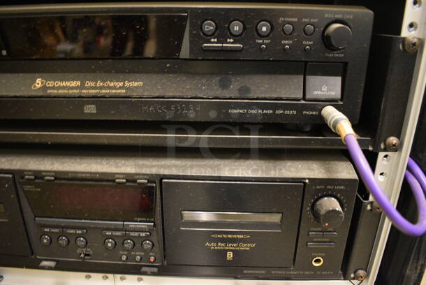 Black AV Cart w/ Gemini TT02 Full Manual Direct Drive Turntable Record Player, GEM Sound GL-99 Power Conditioner and Light Module, Sony Disc Player and 2 JBL Speakers on Commercial Casters. 27x18x45 - Image 10 of 12