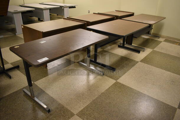3 Various Wood Pattern Tables. Includes 48x24x27. 3 Times Your Bid! (north basement 004b)