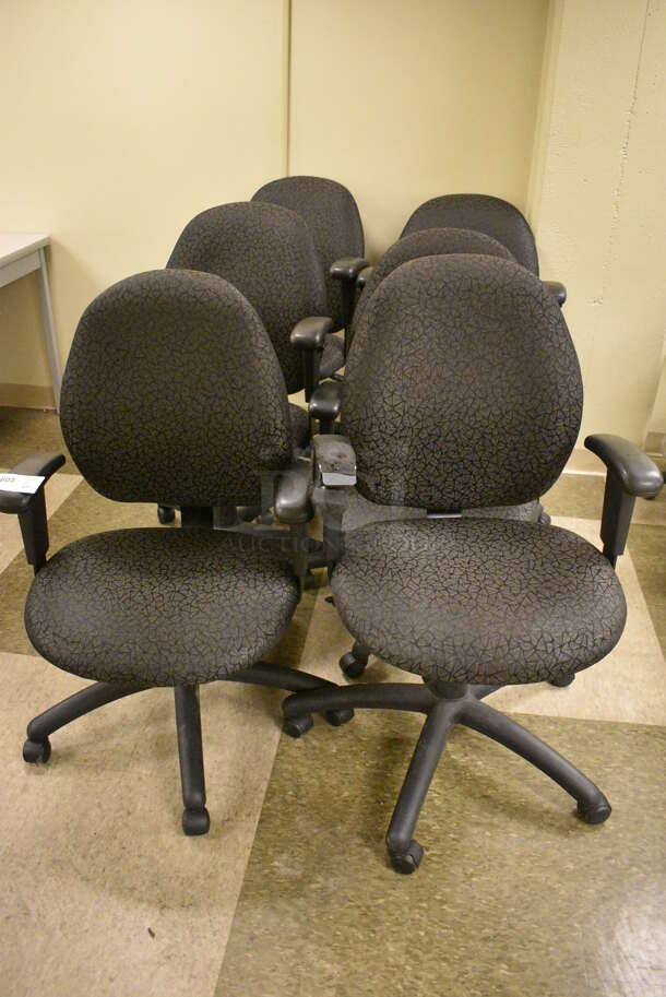 6 Black Patterned Office Chairs on Casters. 23x21x39. 6 Times Your Bid! (north basement 004b) - Image 2 of 4