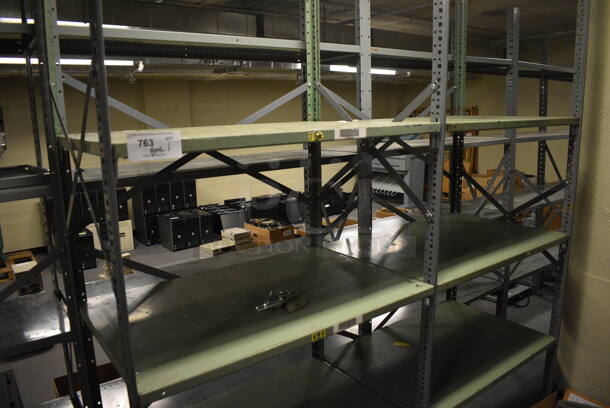 Gray and Green Metal Shelving Unit. BUYER MUST REMOVE: Give Yourself Ample Time To Remove This Item on Pick Up Day. 73x24x97. (south basement 012) - Image 2 of 3