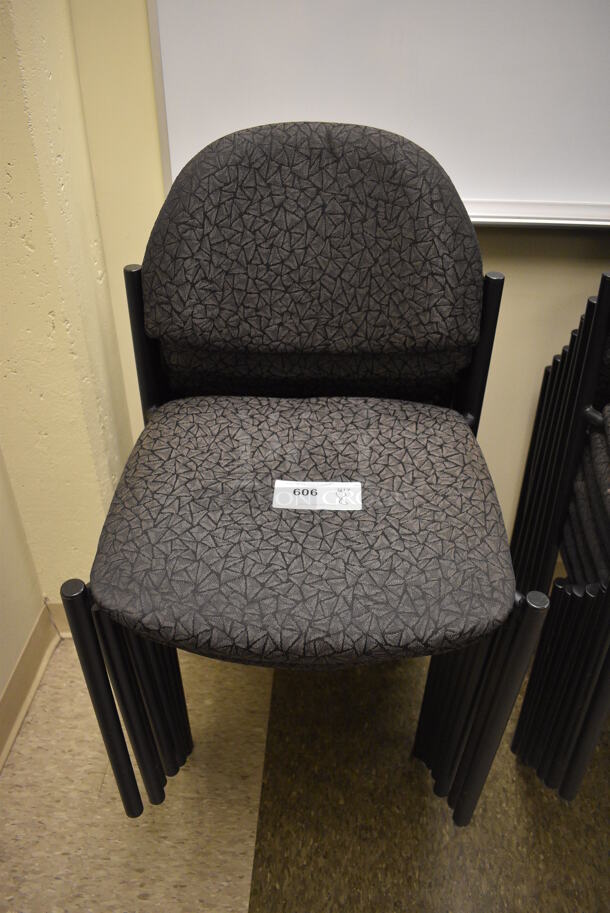 8 Black Gray Patterned Chairs. 20x18x32. 8 Times Your Bid! (north basement 004b)