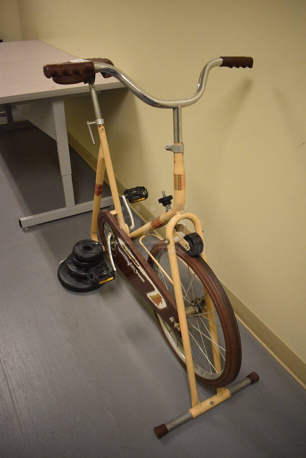 DP Pacer Metal Exercise Bicycle, Two 2.5 Pound Weight Plate, Olympic 5 Pound Weight Plate and Olympic 10 Pound Weight Plate. 24x43x40. (south basement hallway) - Image 1 of 5