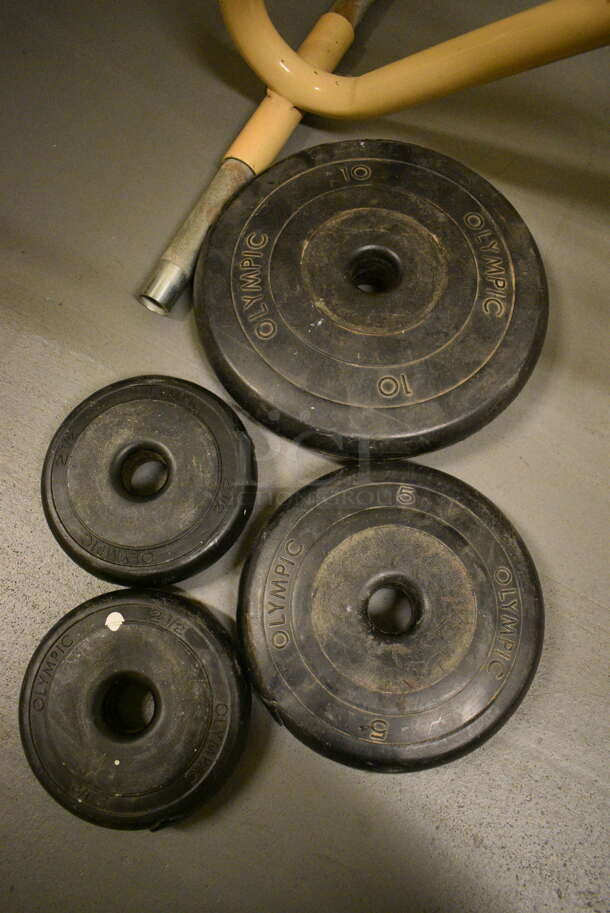 DP Pacer Metal Exercise Bicycle, Two 2.5 Pound Weight Plate, Olympic 5 Pound Weight Plate and Olympic 10 Pound Weight Plate. 24x43x40. (south basement hallway) - Image 5 of 5