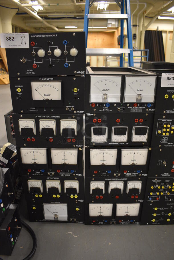 11 Various Lab Volt Units; Synchronizing Module, Phase Meter, DC Voltmeter, AC Voltmeter. Includes 11x16.5x6. 11 Times Your Bid! (south basement 019)