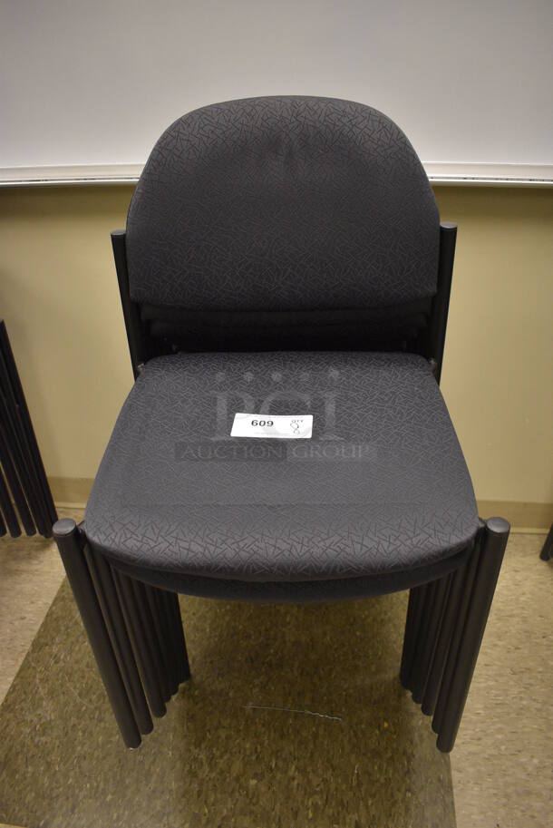 8 Black Gray Patterned Chairs. 20x18x32. 8 Times Your Bid! (north basement 004b)