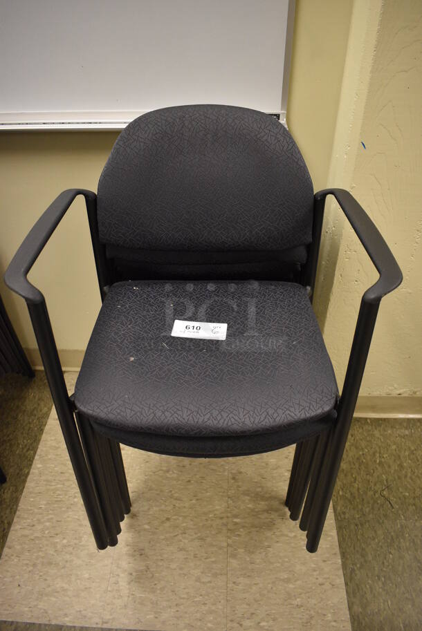 6 Black Gray Patterned Chairs; 1 w/ Arm Rests. 20x18x32. 6 Times Your Bid! (north basement 004b)