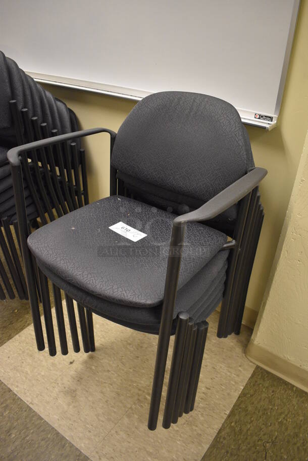 6 Black Gray Patterned Chairs; 1 w/ Arm Rests. 20x18x32. 6 Times Your Bid! (north basement 004b) - Image 2 of 3