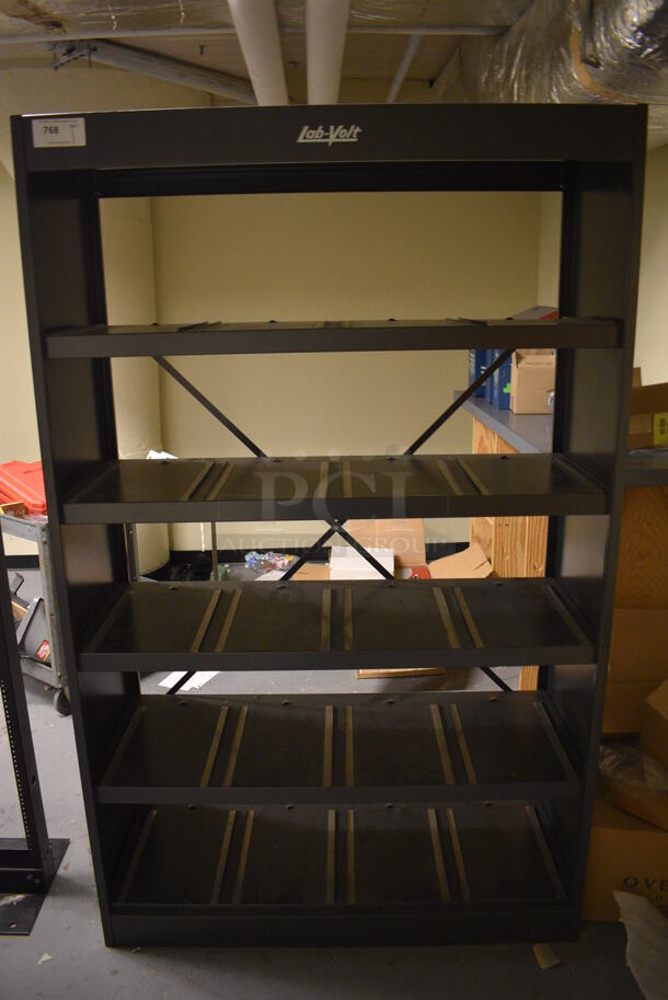 Lab-Volt Gray Metal Shelving Unit. 48x19.5x77.5. (south basement 018)