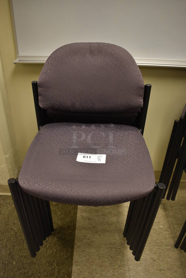 8 Purple Patterned Chairs. 20x18x32. 8 Times Your Bid! (north basement 004b)