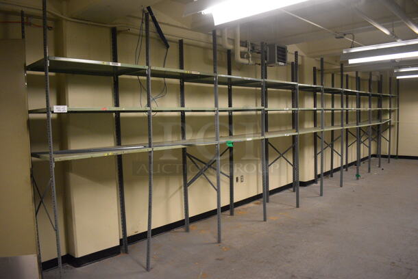 ALL ONE MONEY! Lot of Metal Shelving Unit; 11 Sections. BUYER MUST REMOVE: Give Yourself Ample Time To Remove This Item on Pick Up Day. 400x24x97. (north basement 004c) - Image 1 of 7