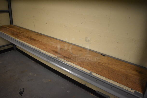 ALL ONE MONEY! Lot of Metal Shelving Unit w/ 2 Wooden Shelves. BUYER MUST REMOVE: Give Yourself Ample Time To Remove This Item on Pick Up Day. 144x25x97. (north basement 004c) - Image 2 of 4