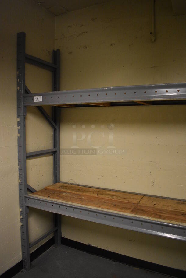 ALL ONE MONEY! Lot of Metal Shelving Unit w/ 2 Wooden Shelves. BUYER MUST REMOVE: Give Yourself Ample Time To Remove This Item on Pick Up Day. 144x25x97. (north basement 004c) - Image 4 of 4