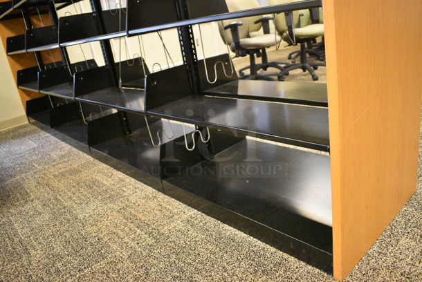 Wooden and Metal Library Bookshelf Rack. BUYER MUST REMOVE: Give Yourself Ample Time To Remove This Item on Pick Up Day. 146x25x90. (room 208) - Image 5 of 6