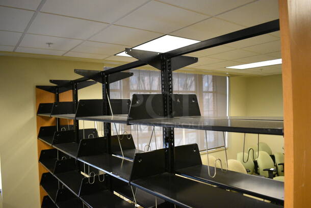Wooden and Metal Library Bookshelf Rack. BUYER MUST REMOVE: Give Yourself Ample Time To Remove This Item on Pick Up Day. 146x25x90. (room 208) - Image 6 of 6