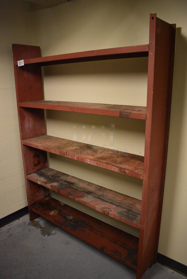 Red Metal 5 Tier Shelving Unit. BUYER MUST REMOVE: Give Yourself Ample Time To Remove This Item on Pick Up Day. 57x12x76. (north basement 004c) - Image 1 of 4