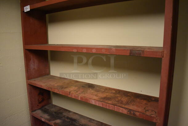 Red Metal 5 Tier Shelving Unit. BUYER MUST REMOVE: Give Yourself Ample Time To Remove This Item on Pick Up Day. 57x12x76. (north basement 004c) - Image 3 of 4