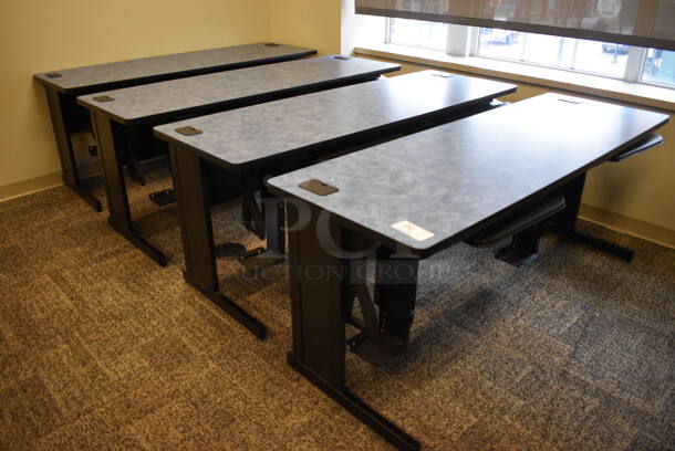 4 Blue Tables. 71.5x23.5x29.5. 4 Times Your Bid! (room 208)