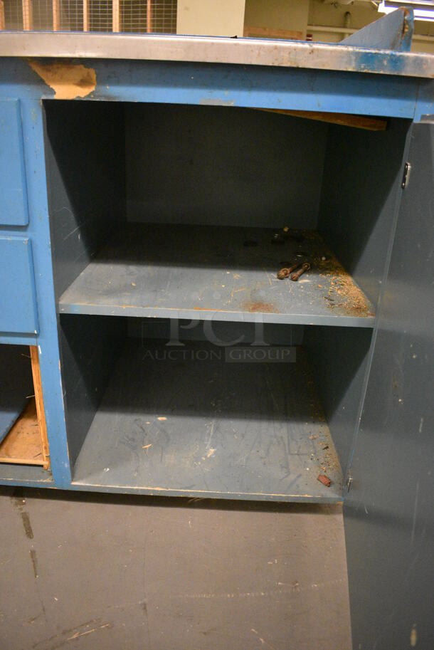 Blue Metal Table w/ 2 Drawers and Door. 48x30x39. (north basement 004e) - Image 4 of 7