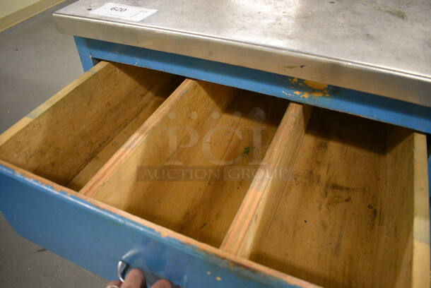 Blue Metal Table w/ 2 Drawers and Door. 48x30x39. (north basement 004e) - Image 5 of 7