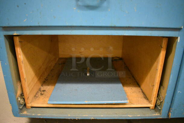Blue Metal Table w/ 2 Drawers and Door. 48x30x39. (north basement 004e) - Image 7 of 7