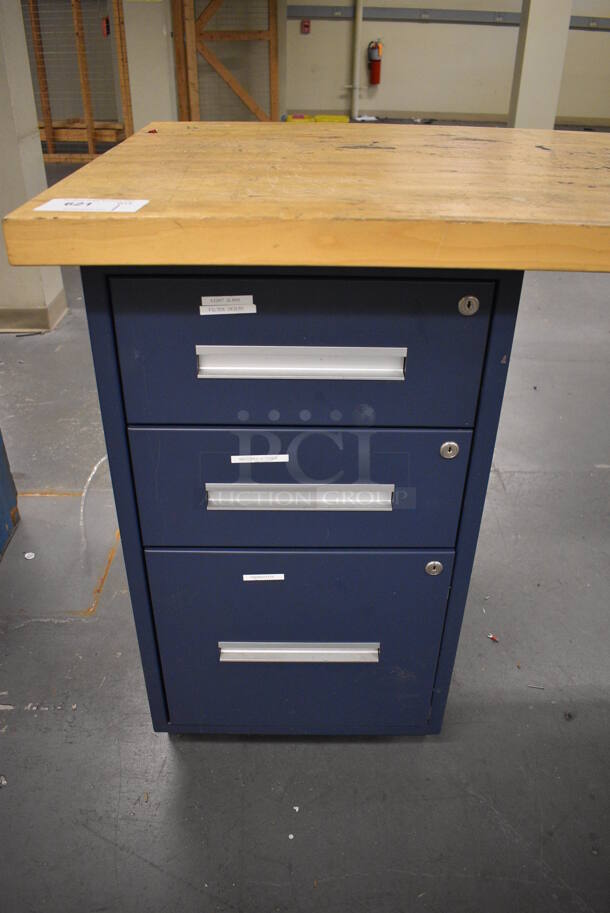 Butcher Block Tabletop on 3 Drawer Filing Cabinet and 4 Drawer Filing Cabinet. 96x30x36. (north basement 004e) - Image 2 of 7