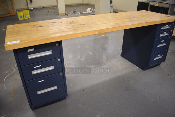 Butcher Block Tabletop on 3 Drawer Filing Cabinet and 4 Drawer Filing Cabinet. 96x30x36. (north basement 004e) - Image 3 of 7
