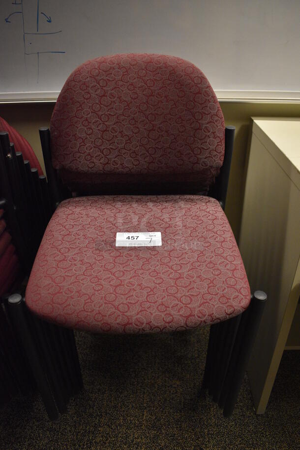 7 Maroon Patterned Chairs. 20x20x32. 7 Times Your Bid! (room 211)