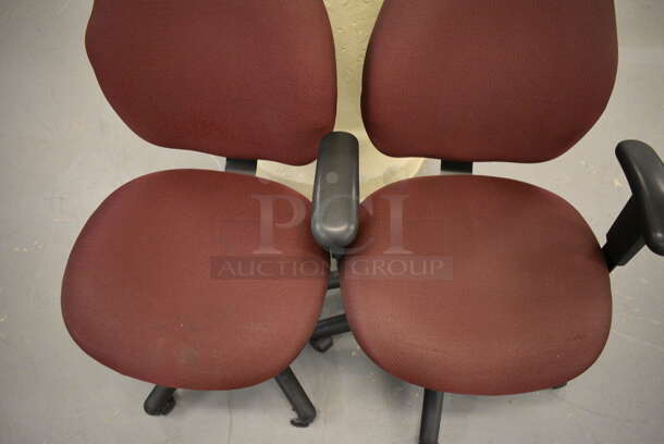 3 Maroon Office Chairs w/ Arm Rests on Casters. 25x22x37. 3 Times Your Bid! (south basement 019) - Image 4 of 4