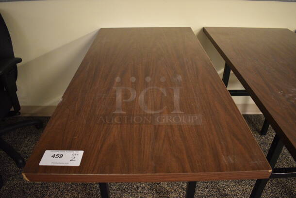 2 Wood Pattern Tables. 47.5x23.5x29. 2 Times Your Bid! (room 211) - Image 2 of 3