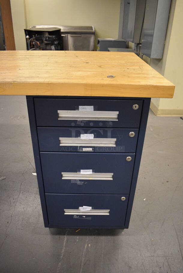 Butcher Block Tabletop on 3 Drawer Filing Cabinet and 4 Drawer Filing Cabinet. 96x30x36. (north basement 004e) - Image 2 of 5