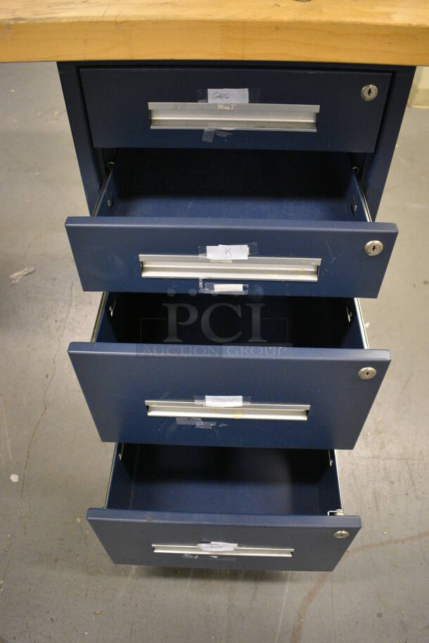 Butcher Block Tabletop on 3 Drawer Filing Cabinet and 4 Drawer Filing Cabinet. 96x30x36. (north basement 004e) - Image 3 of 5