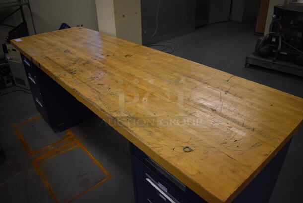 Butcher Block Tabletop on 3 Drawer Filing Cabinet and 4 Drawer Filing Cabinet. 96x30x36. (north basement 004e) - Image 5 of 5