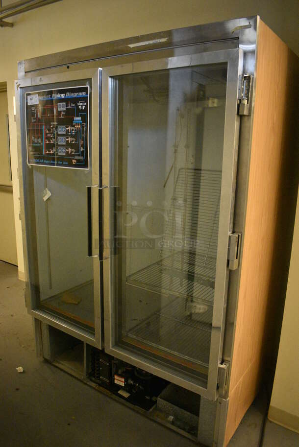 Jordon Model FT-2-BRG Metal Commercial 2 Door Reach In Cooler Merchandiser. 115 Volts, 1 Phase. 56x35x79. (north basement 004e)