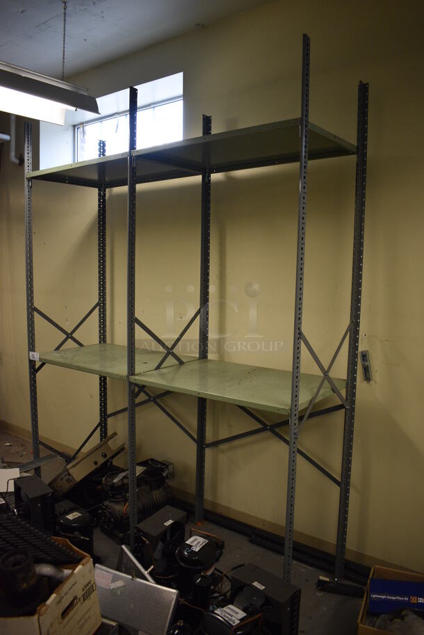 Metal Shelving Unit; 2 Sections. BUYER MUST REMOVE: Give Yourself Ample Time To Remove This Item on Pick Up Day. 73x24x97. (north basement 004e)