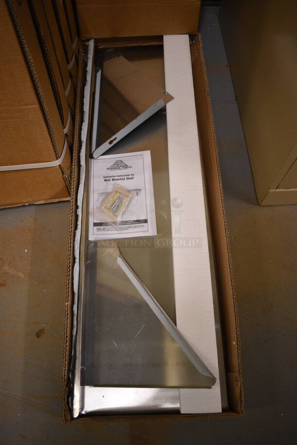 BRAND NEW IN BOX! Advance Tabco Stainless Steel Shelf w/ Brackets. 36x11x3. (south basement 012)