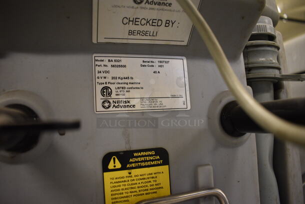 Nilfisk Advance Model BA 5321 Floor Cleaner w/ Apa Automatic Battery Charger. 30x51x41. (south basement 019) - Image 8 of 8