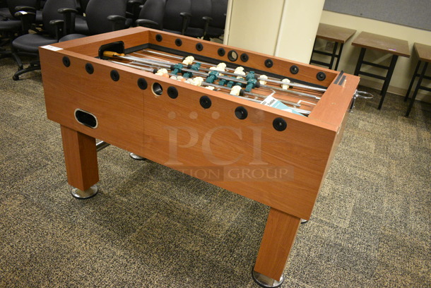Harvard Wood Pattern Foosball Table. 31x55x34.5. (room 211) - Image 2 of 10