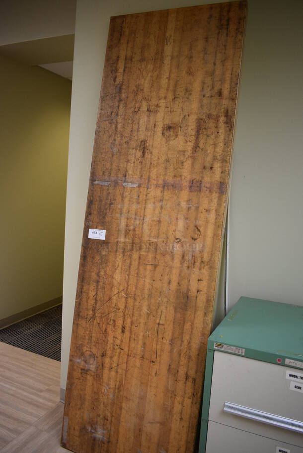 Butcher Block Tabletop and 2 Gray and Green 2 Drawer Cabinets. 96x30x2, 30x28x34. (across room 213) - Image 3 of 10