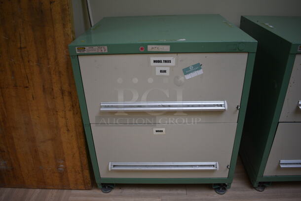 Butcher Block Tabletop and 2 Gray and Green 2 Drawer Cabinets. 96x30x2, 30x28x34. (across room 213) - Image 6 of 10